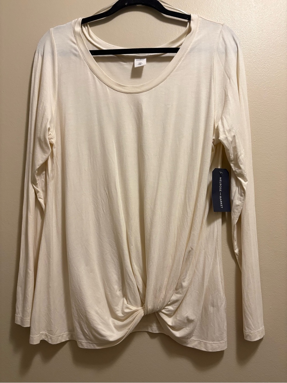 Melrose and Market Everyday Knot-Front Long-Sleeve Twist Top - Cream L NWT